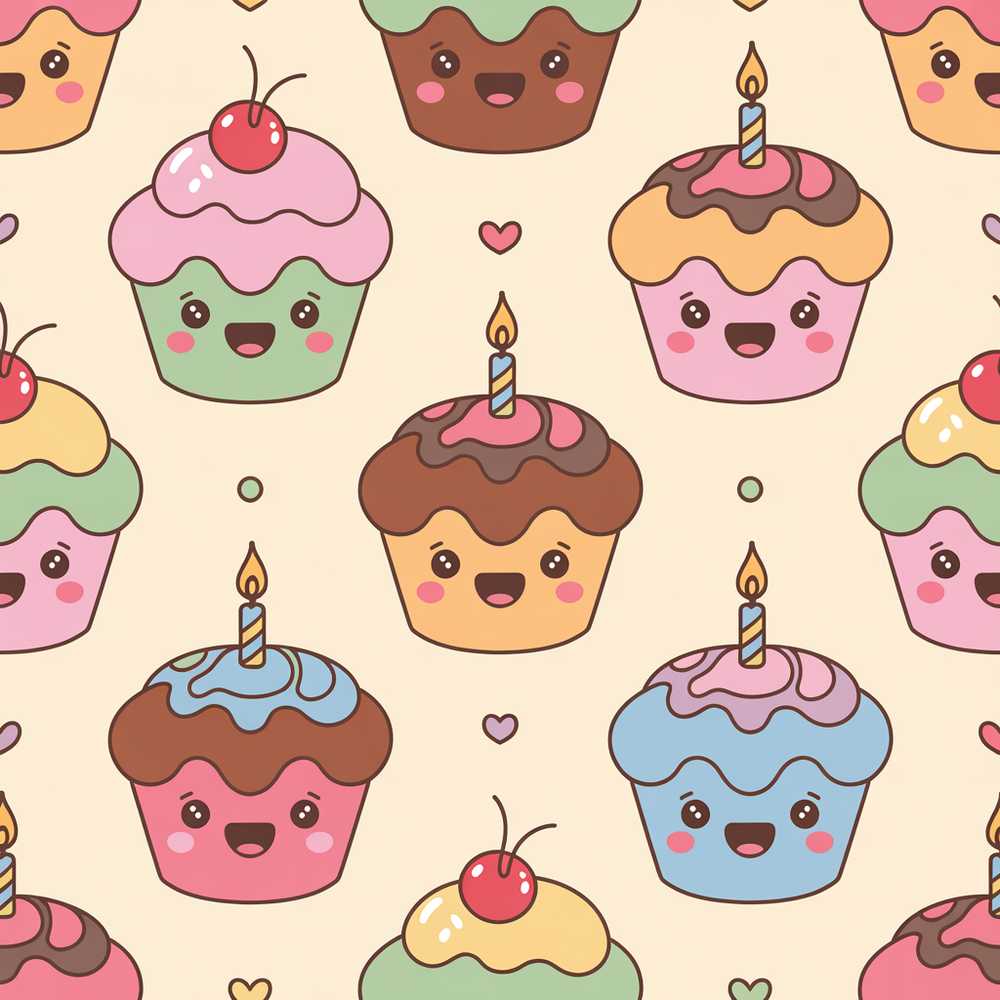 Cute Birthday Cupcakes Sweet Treat Candles Decorative Repeat