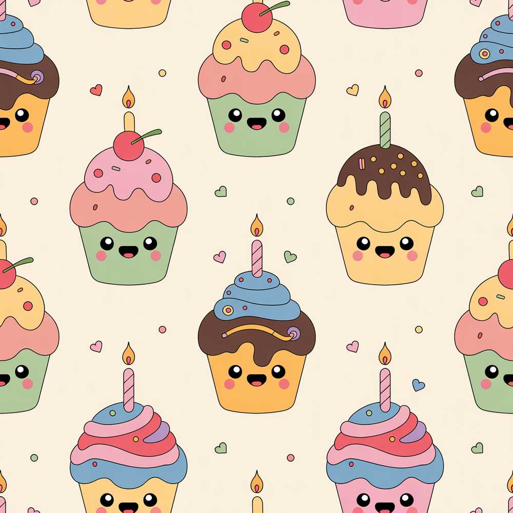 CuteKawaii Birthday Cupcakes Cherry Candle Pastel Sweet Treats