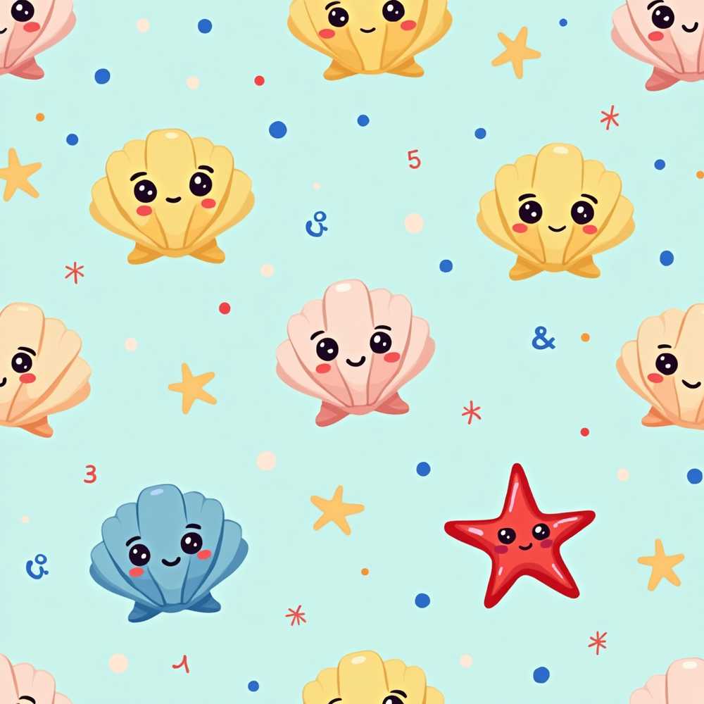 Cute Kawaii Seashells Starfish Ocean Beach Fun Coastal