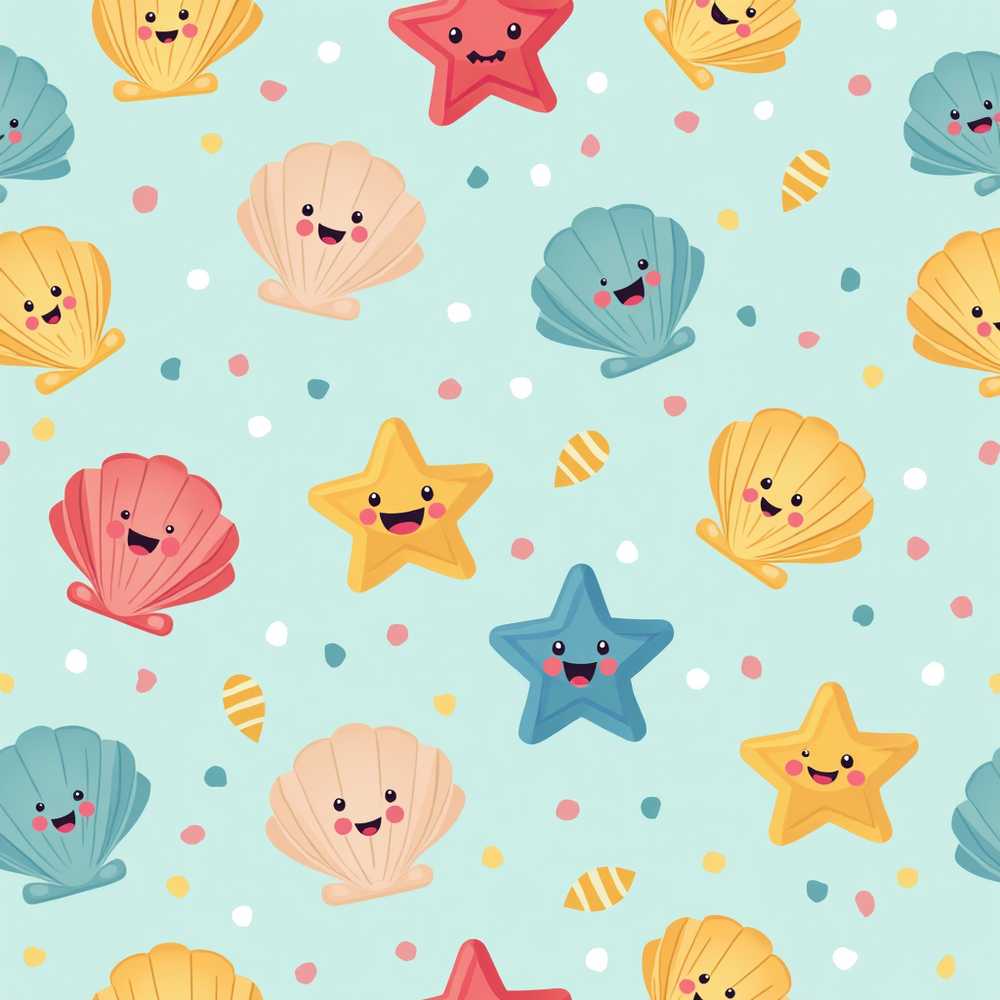 Cute Kawaii Seashells Starfish Pastel Ocean Confetti Coastal