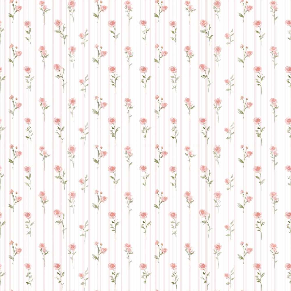 Soft Pink Roses Vertical Stripe Vintage Floral Wildflower Pattern