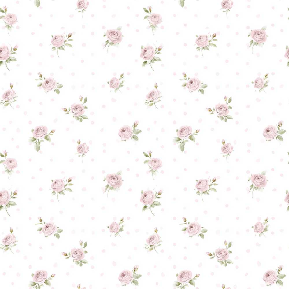 Soft Pink Roses Polka Dot Background Vintage Wildflower Pattern