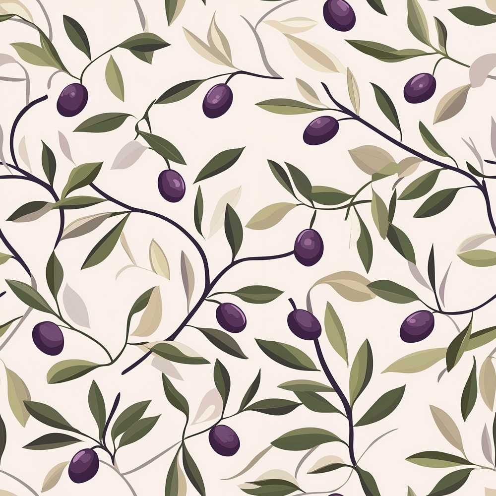 Olive Branch Purple Fruit Botanical Minimal Wildflower Pattern