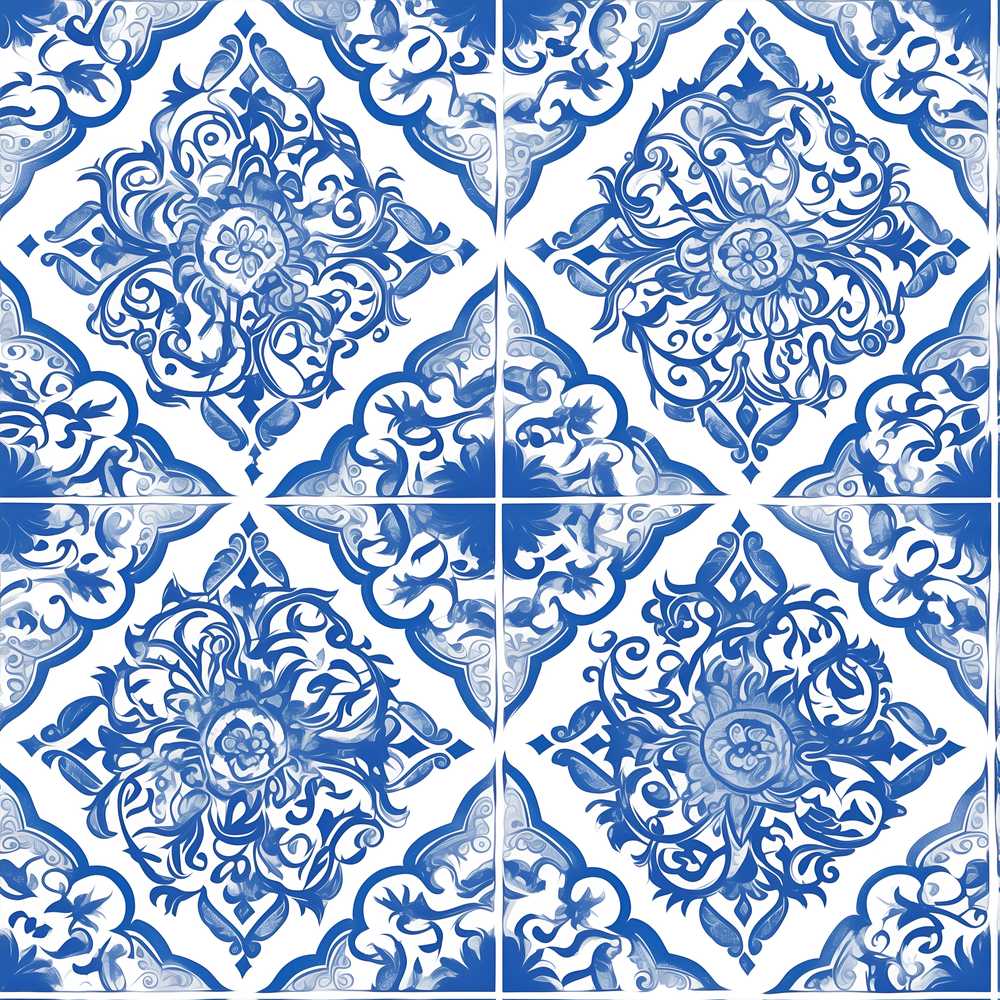Blue Portuguese Azulejo Ornamental Tile Decorative Repeat Pattern