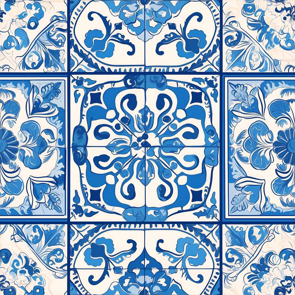 Blue White Classic Decorative Tile Vintage Repeat Pattern