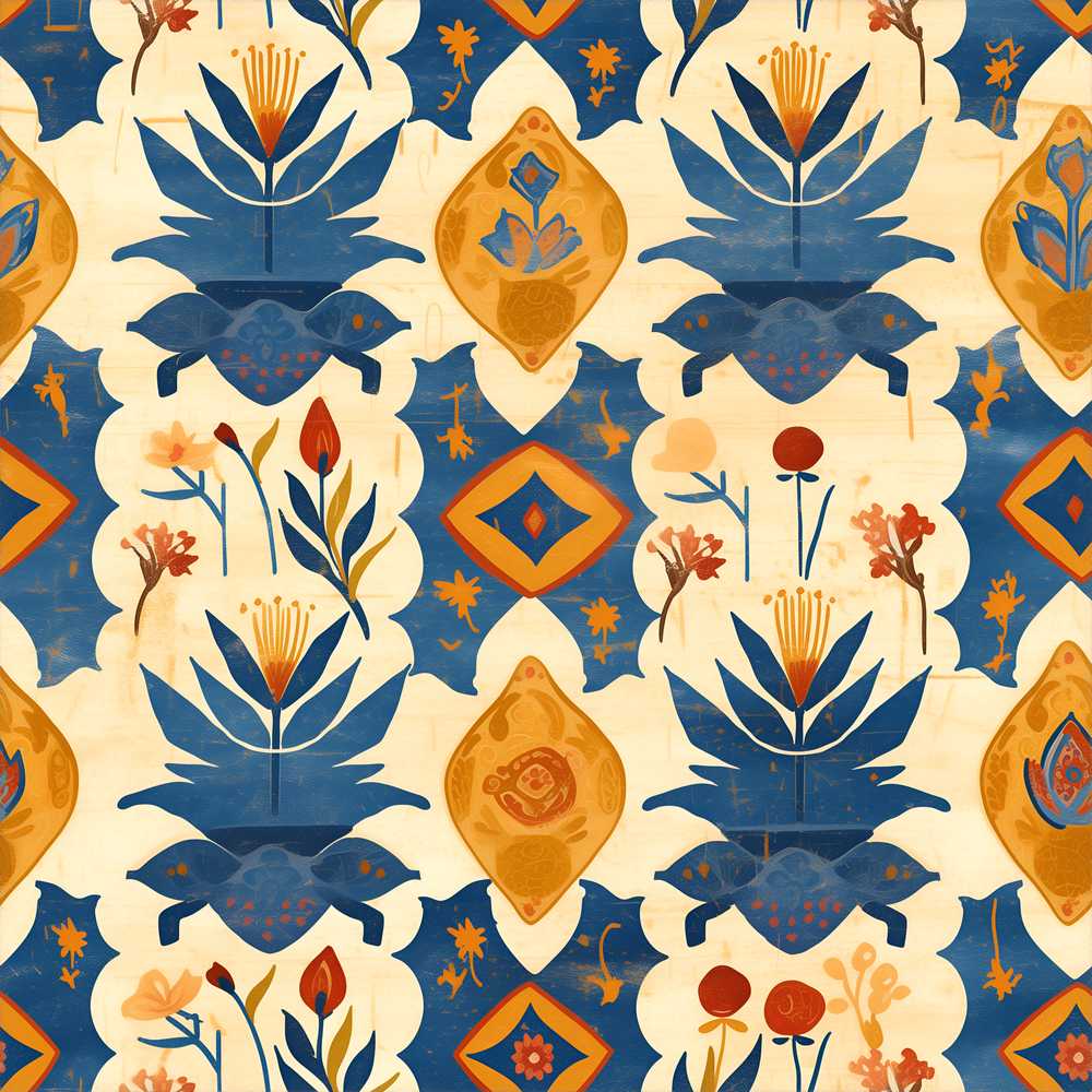 Vintage Folk Art Floral Motif Scandinavian Style Wildflower Pattern