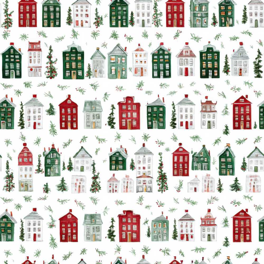 Watercolor Holiday Village Houses Snowy Christmas Town Festive