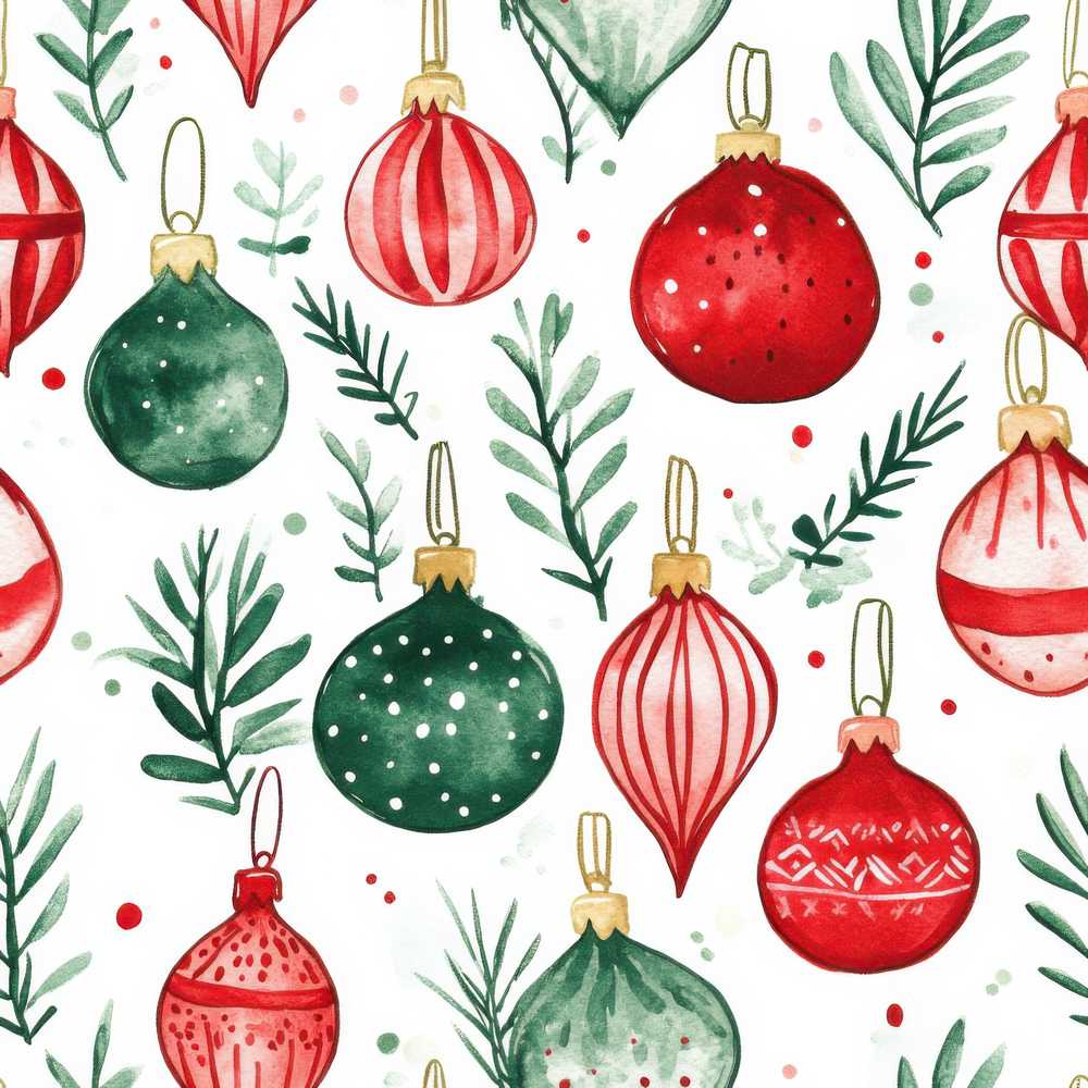 Watercolor Christmas Baubles Ornaments Festive Holiday Seasonal Pattern