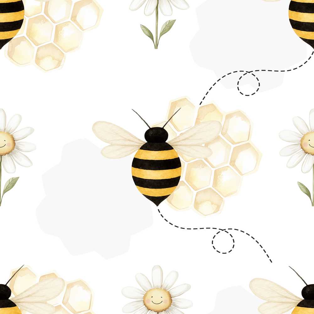 Soft Honey Bee and Daisy Garden Wildflower Pattern Botanical