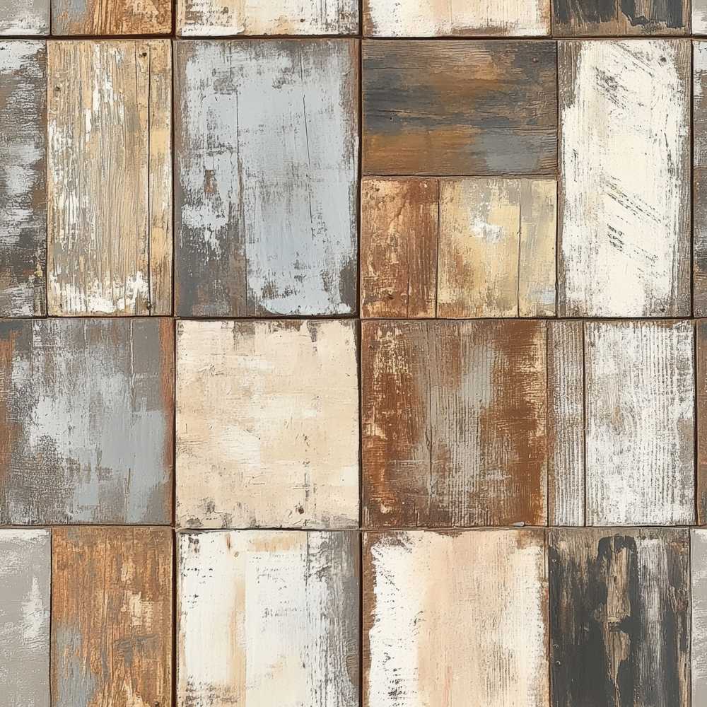 Vintage Mixed Wood Panel Patchwork Rustic Decorative Repeat