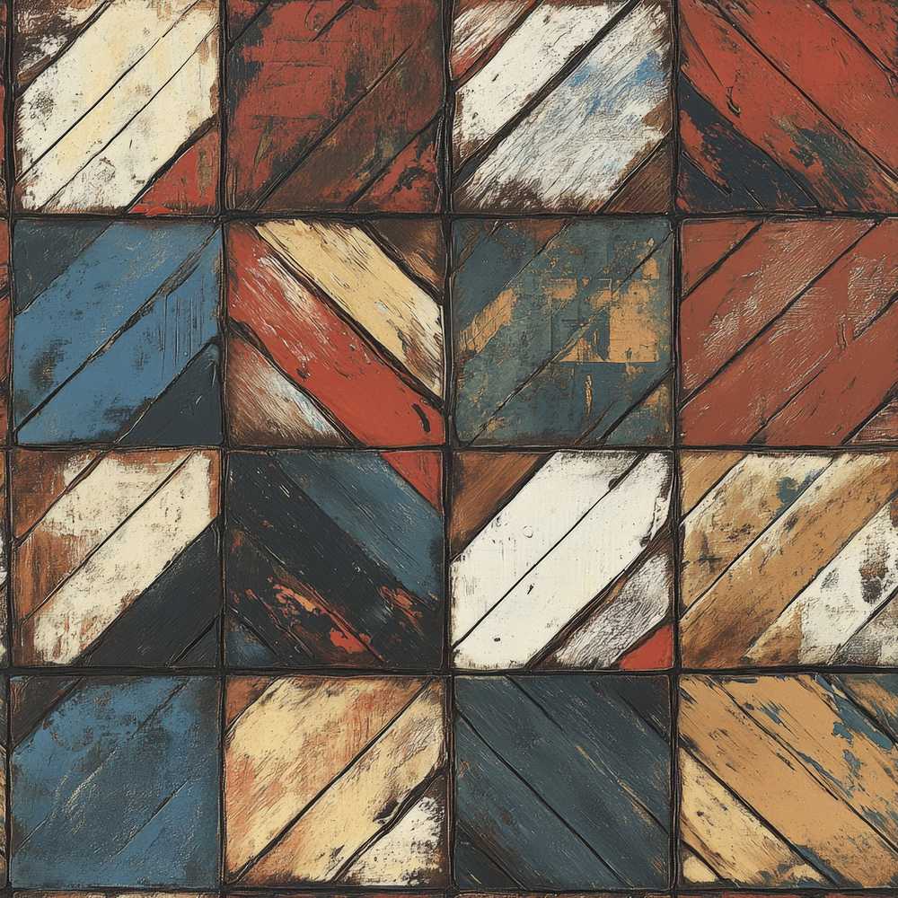 Rustic Multicolor Wood Tile Geometric Patchwork Repeat Pattern