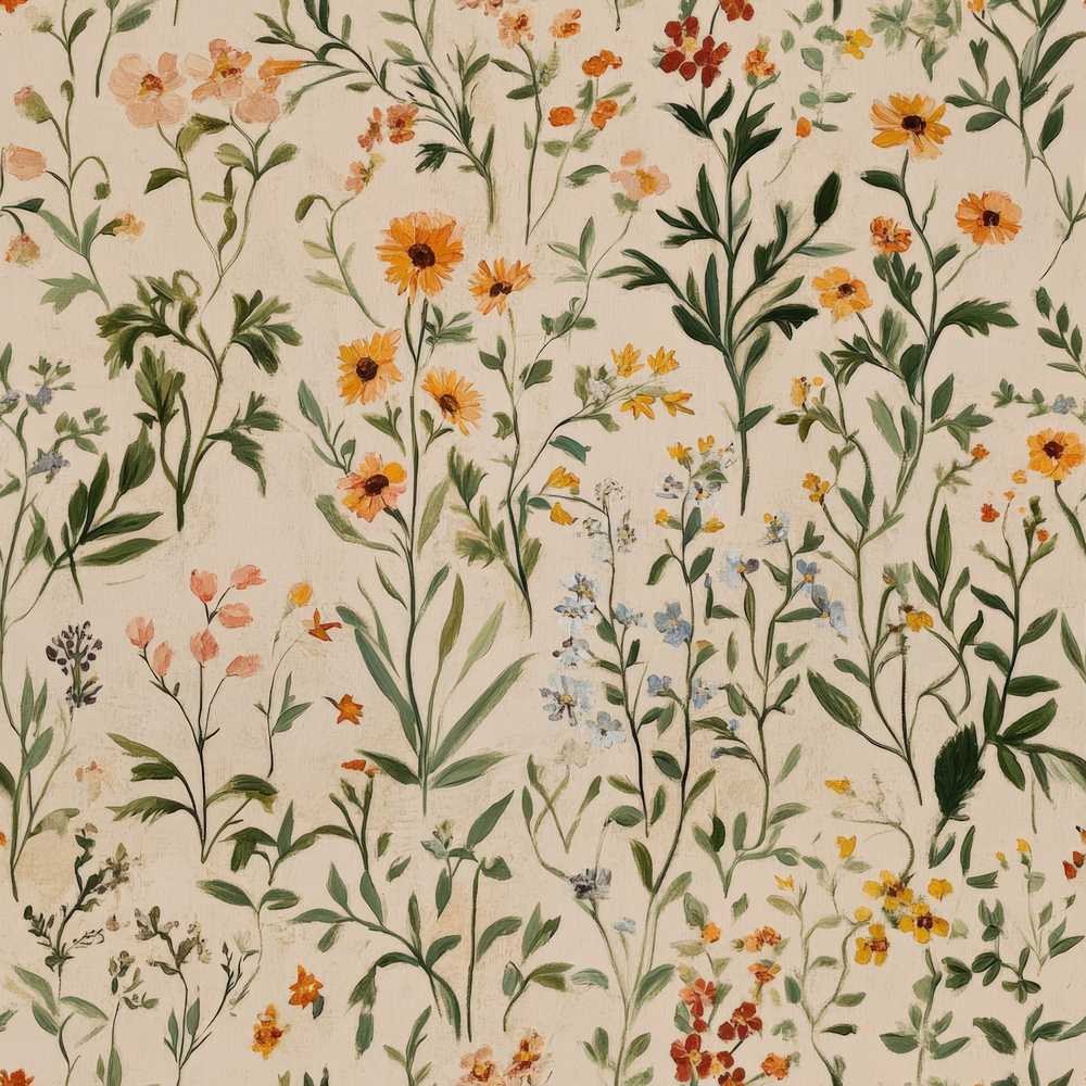 Warm Meadow Floral Botanical Garden Wildflower Pattern