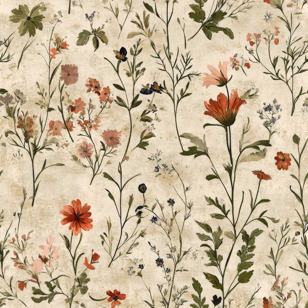 Colorful Wildflower Meadow Botanical Pattern Decorative Illustration