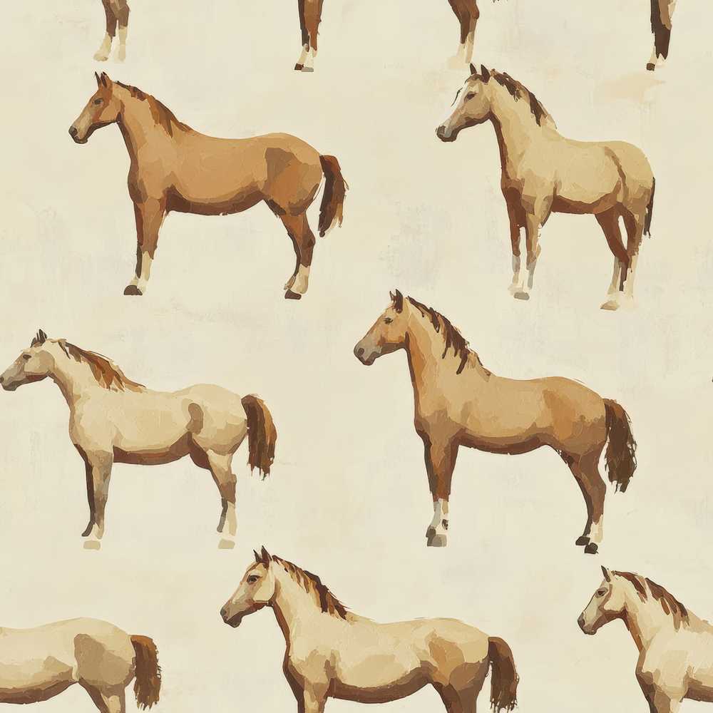 Rustic Brown Horse Farm Animal Illustration Repeat Pattern
