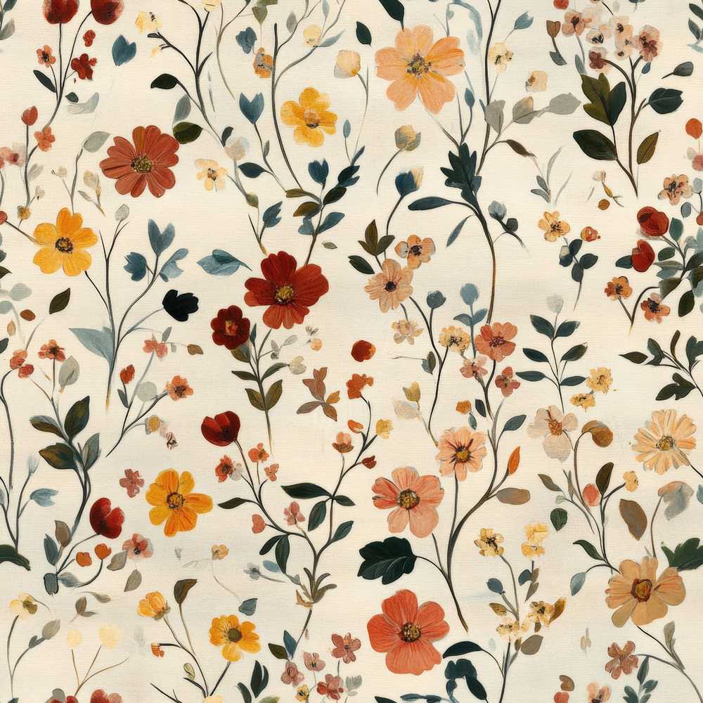 Delicate Autumn Floral Botanical with Soft Leaves Wildflower Pattern
