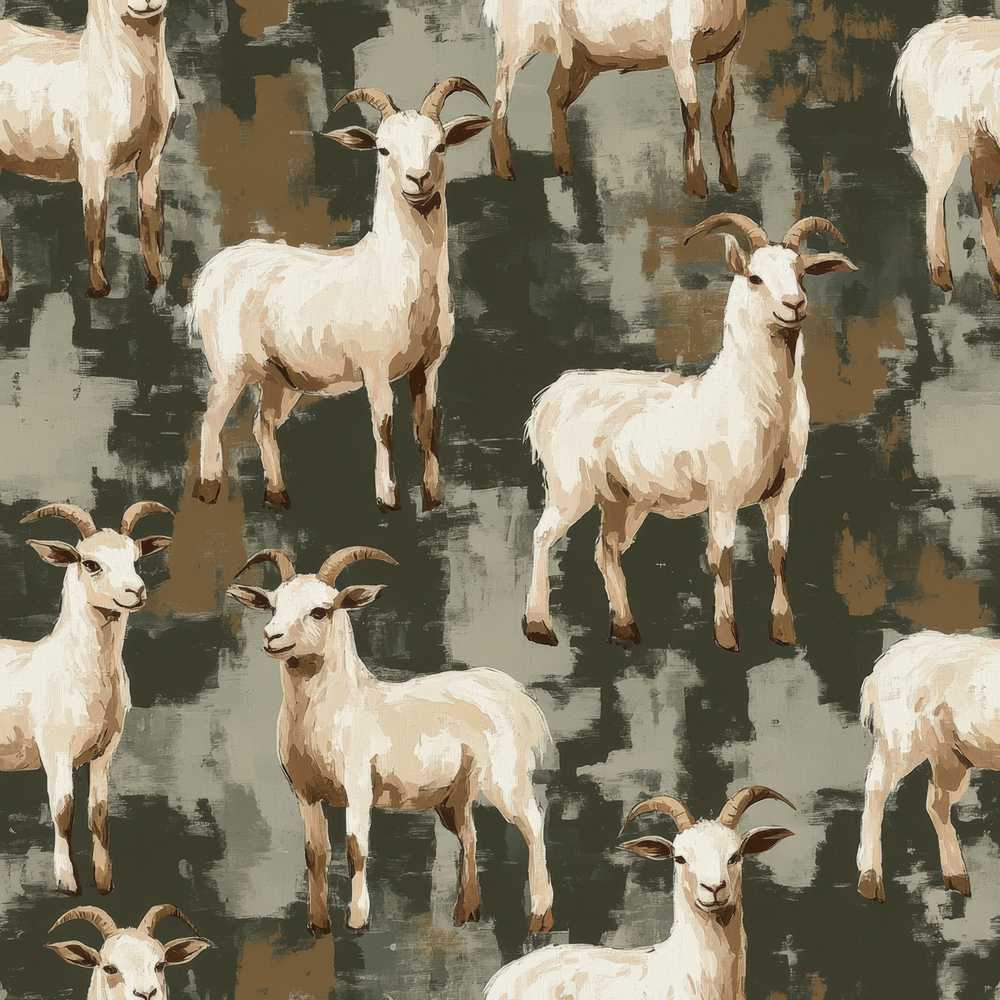 Rustic Farm Goat Animal Illustration Repeat Pattern Design