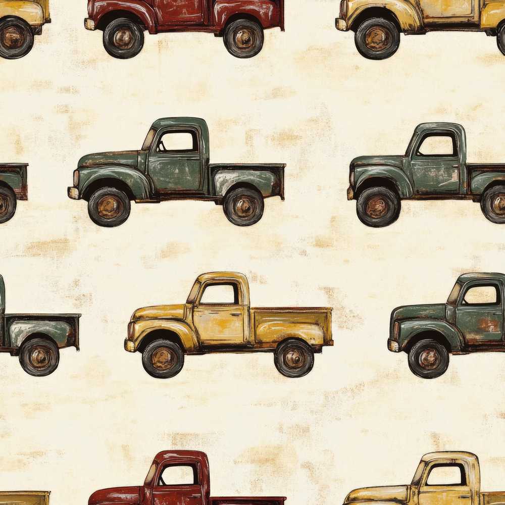 Vintage Classic Pickup Truck Transport Decorative Repeat Pattern