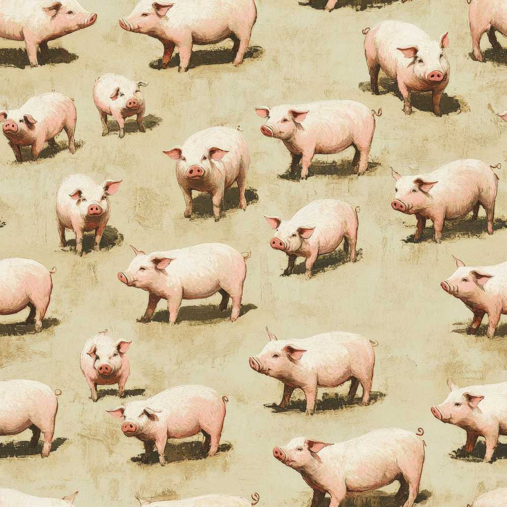 Cute Farm Pig Animal Illustration Repeat Pattern Design