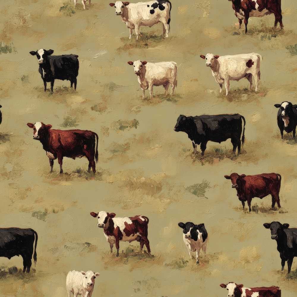 Farm Cow Cattle Pasture Illustration Decorative Repeat Pattern