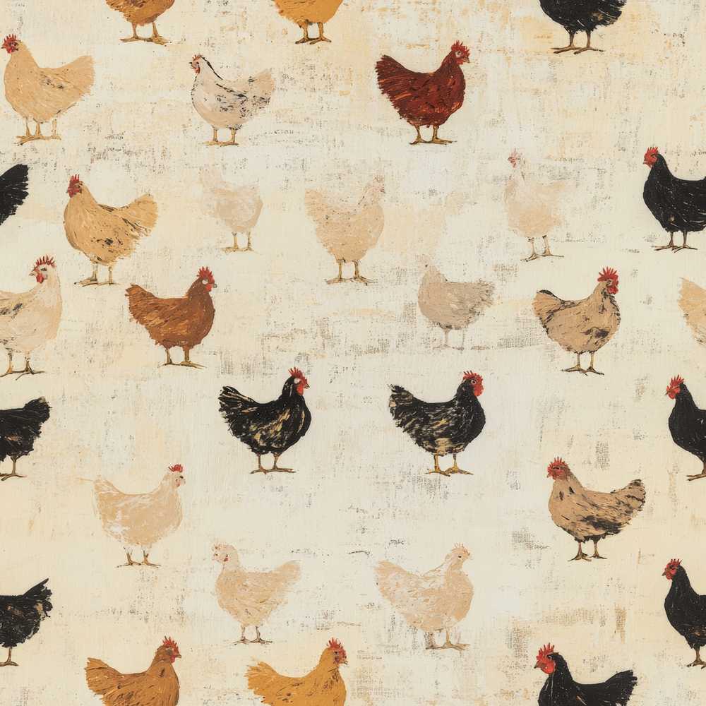 Rustic Chicken Hen Farmyard Illustration Decorative Repeat Pattern