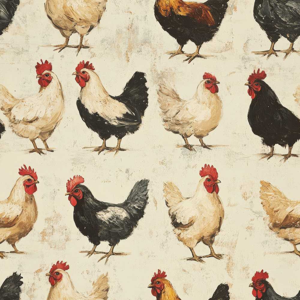 Country Farm Chicken Variety Illustration Decorative Repeat Pattern