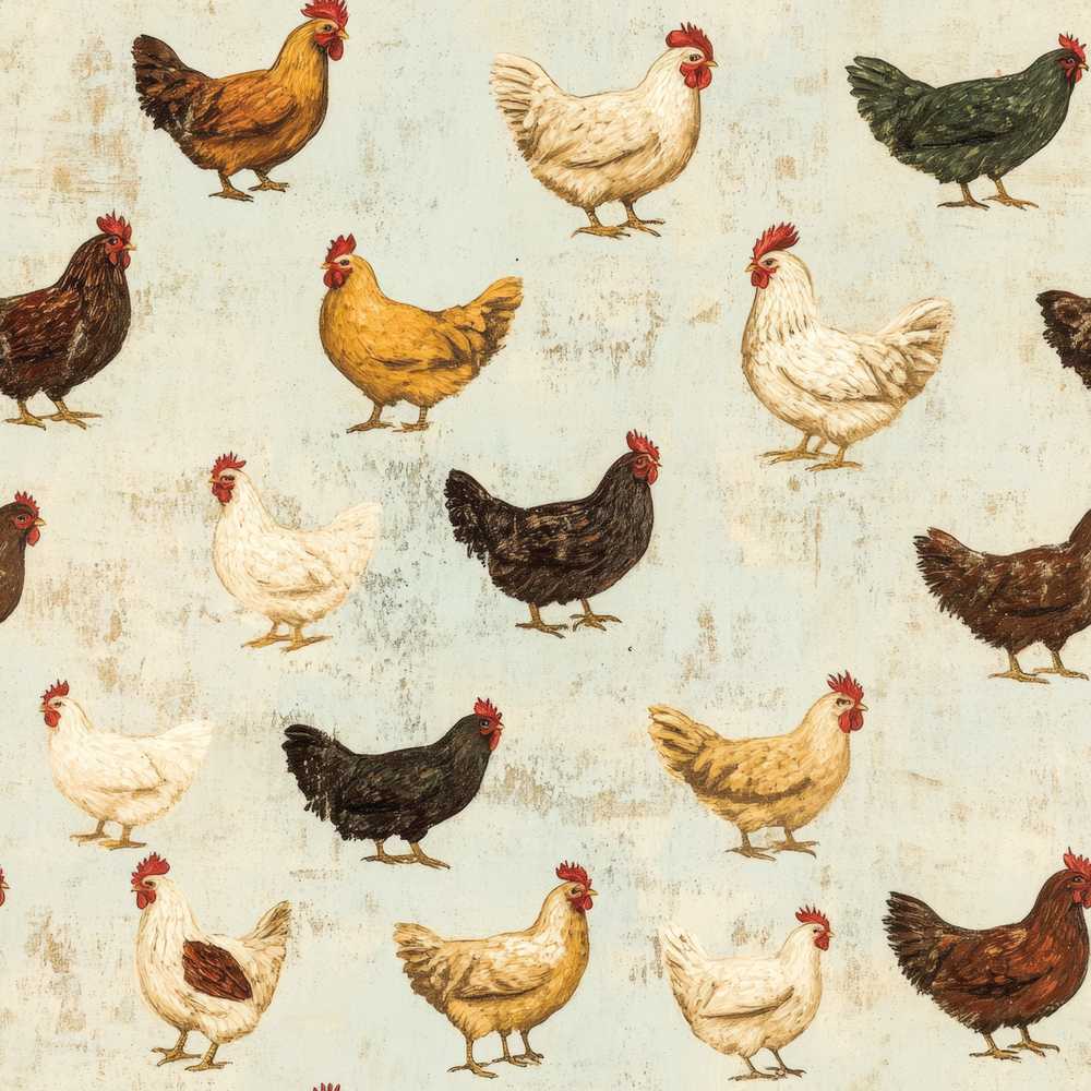 Vintage Farm Chicken Hen Illustration Soft Neutral Background