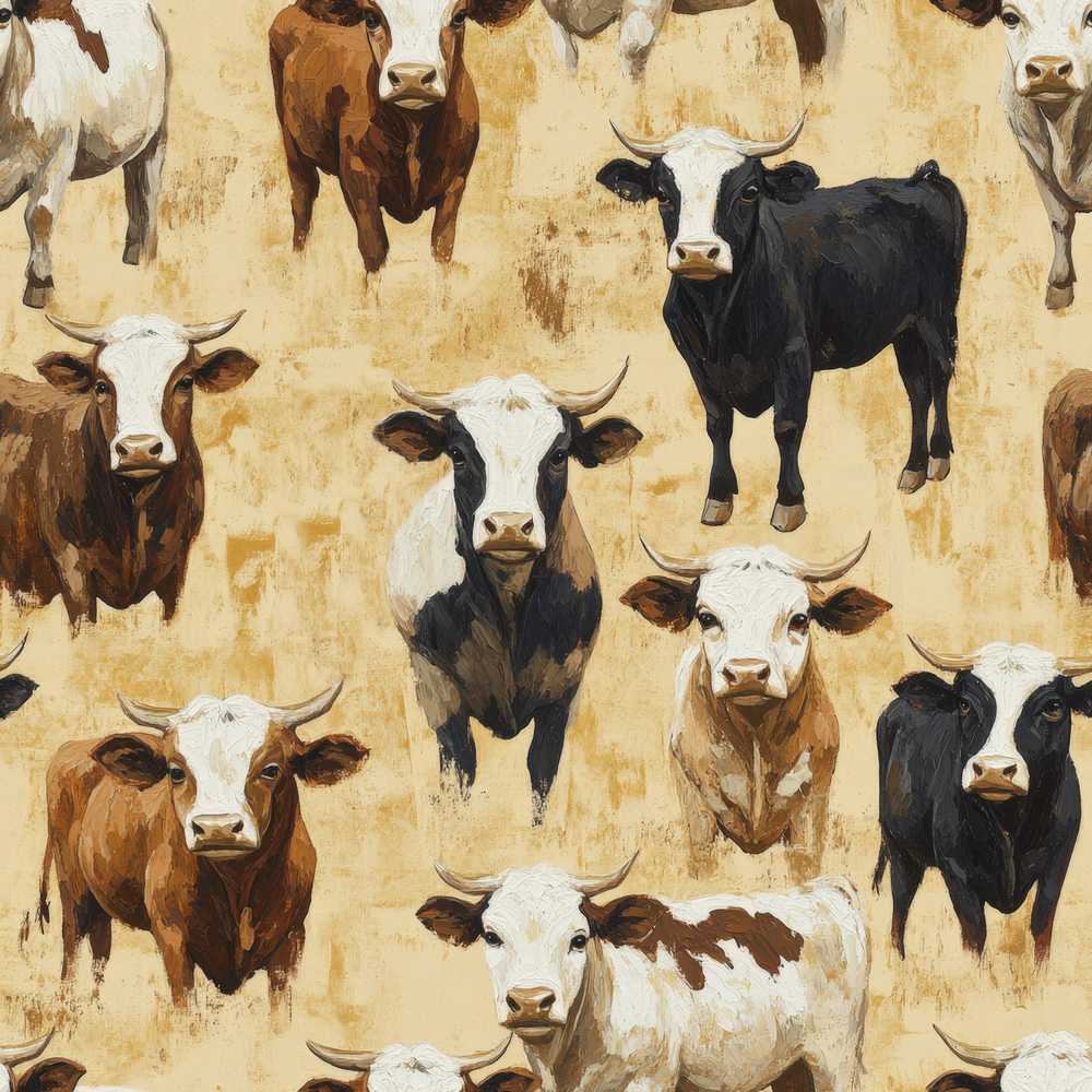 Painterly Cow Cattle Portrait Farm Animal Illustration Repeat