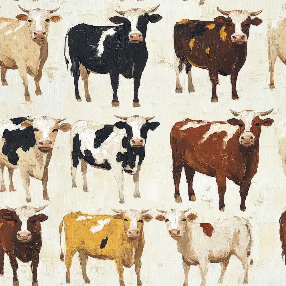 Classic Cow Herd Farm Animal Illustration Repeat Pattern