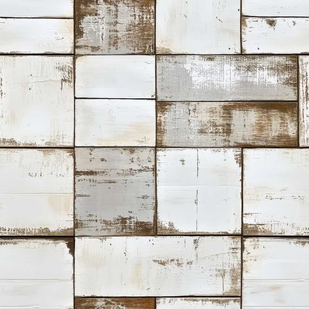 Vintage Whitewashed Wooden Block Tile Texture Art Pattern