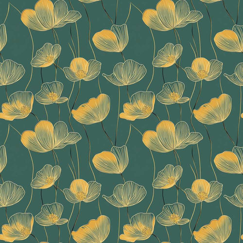 Art Deco Inspired Gold Floral Outline on Deep Teal Background
