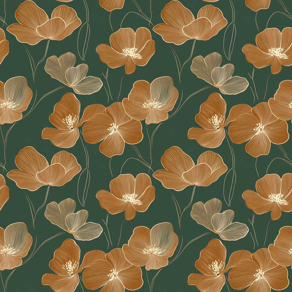 Rustic Autumn Floral with Warm and Deep Green Seamless