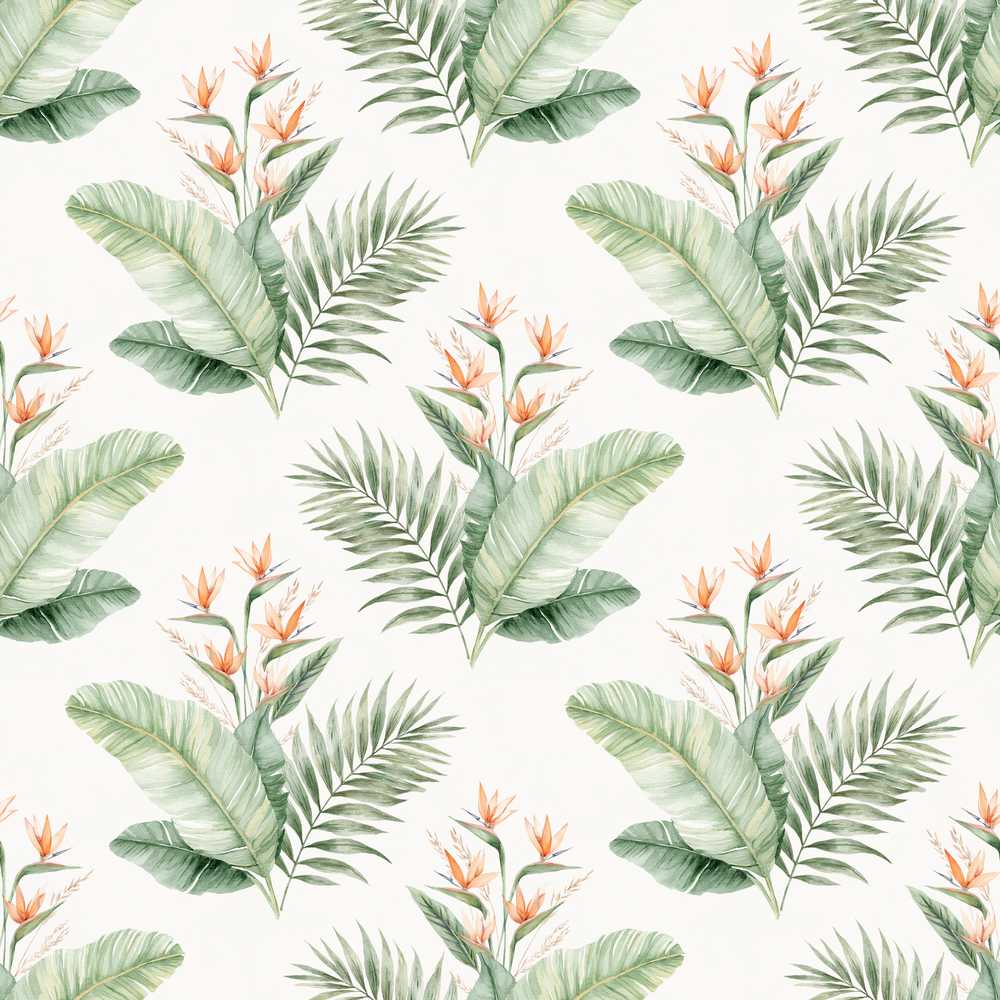 Watercolor Tropical Banana Leaves and Bird of Paradise Floral