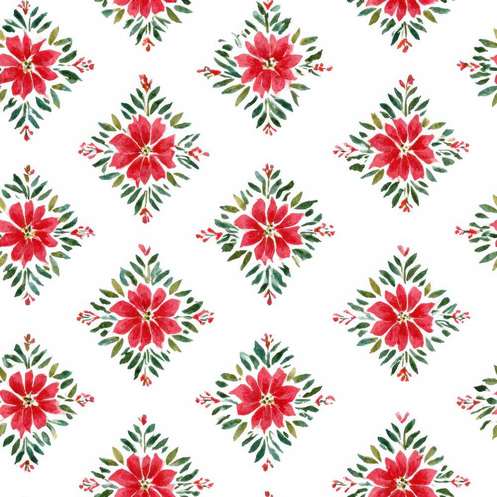 Watercolor Poinsettia Floral Christmas with Greenery Accents Wildflower Pattern