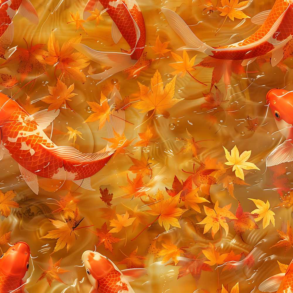 Autumn Koi Fish with Golden Maple Leaves Warm Watercolor Nature