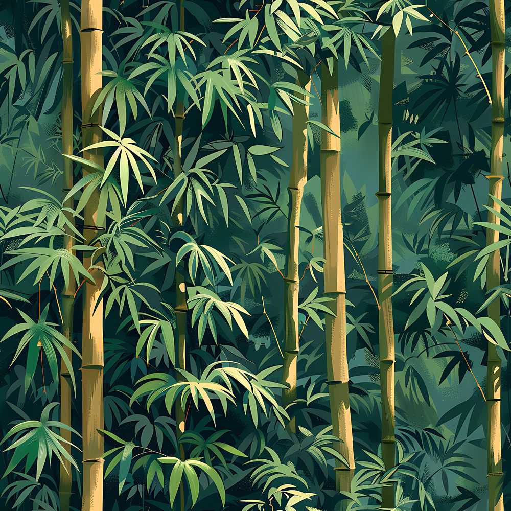 Dense Bamboo Jungle Leaves Lush Tropical Botanical Wildflower Pattern