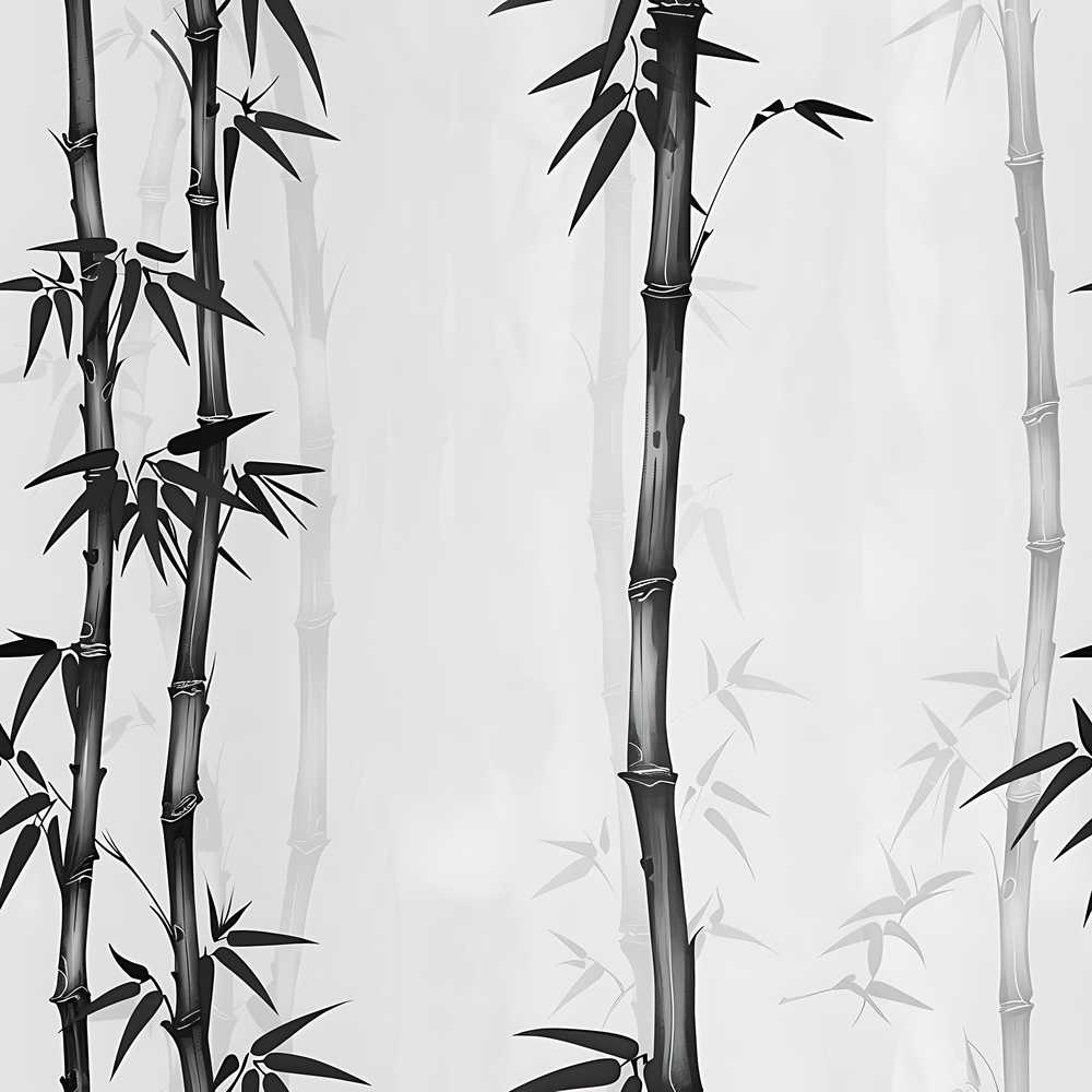 Minimalist Black Bamboo with Soft Mist Background Japanese Ink Style