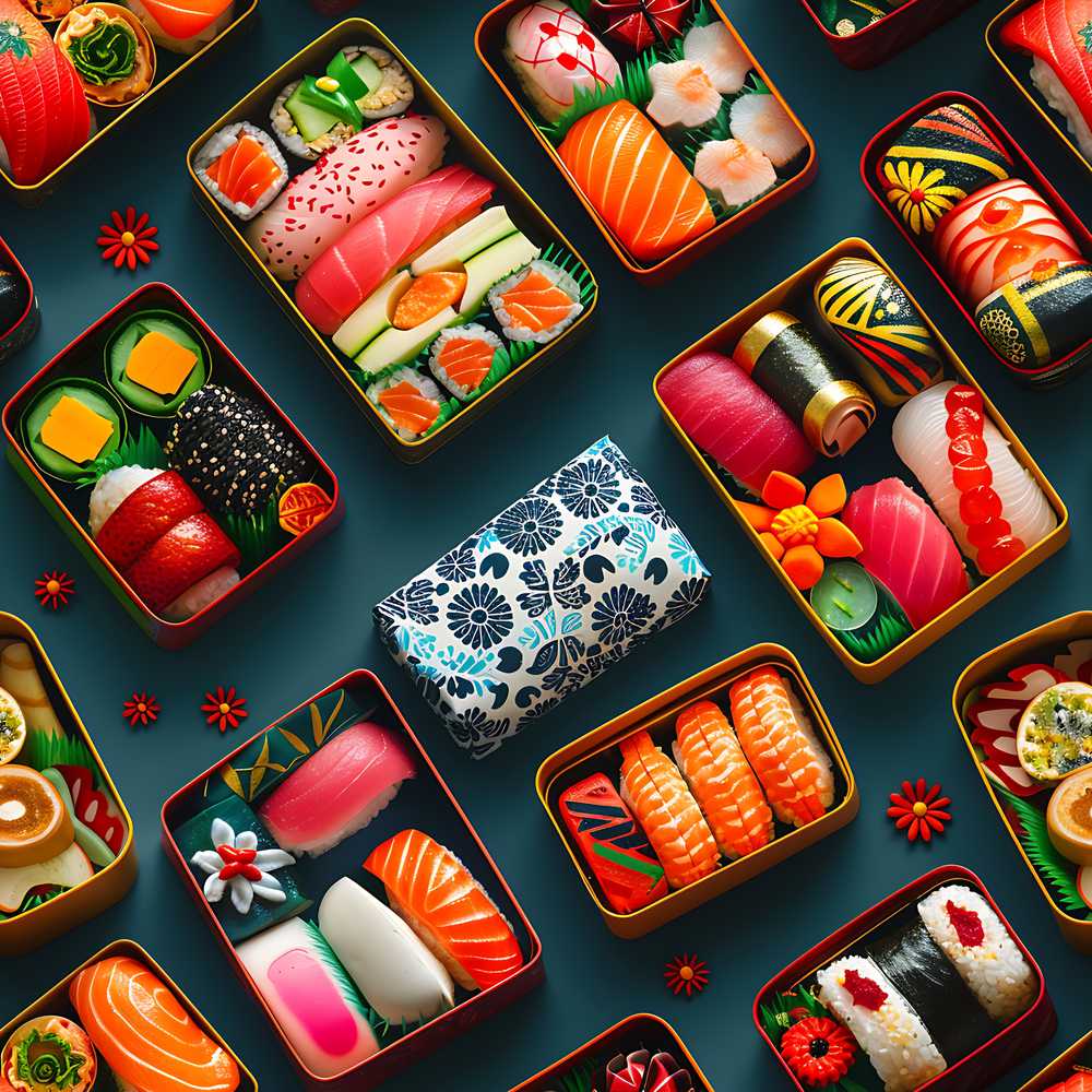 Assorted Sushi Bento Boxes with Fresh Ingredients Japanese Food Theme