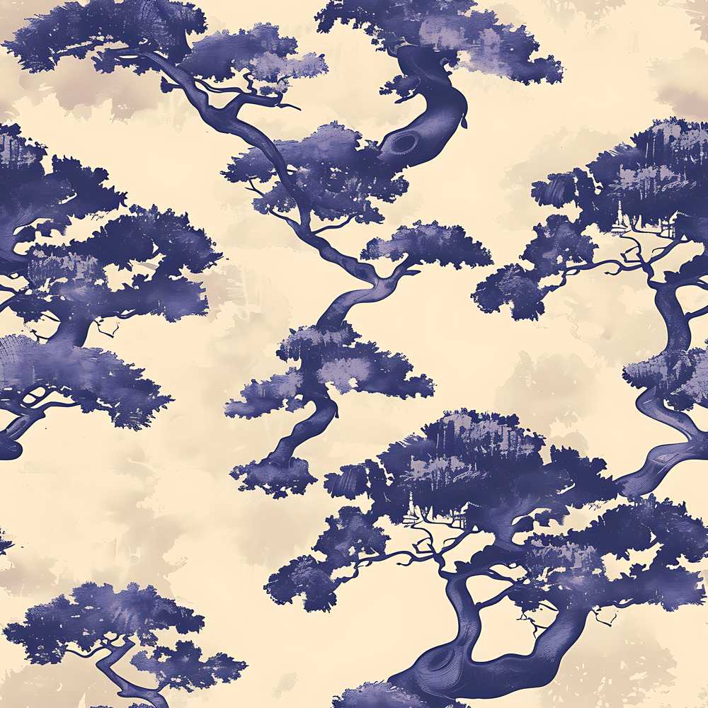 Artistic Blue Bonsai Trees on Textured Beige Background