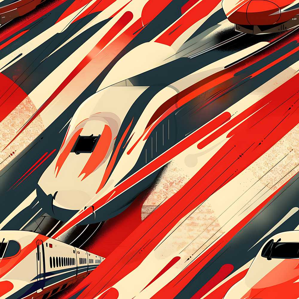 Dynamic Bullet Train Motion Abstract with Red and Black Lines