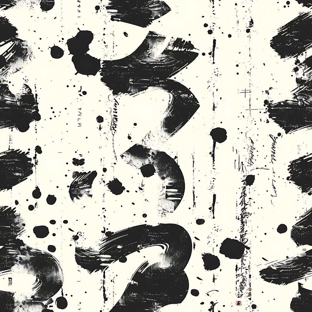 Expressive Black Ink Calligraphy Brush Marks on Neutral Background