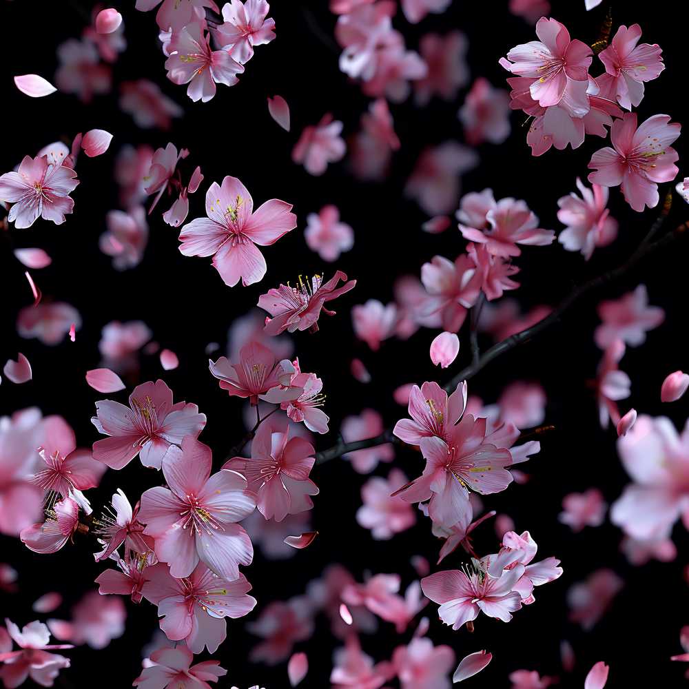 Soft Pink Cherry Blossom Flowers on Dark Background Elegant Floral