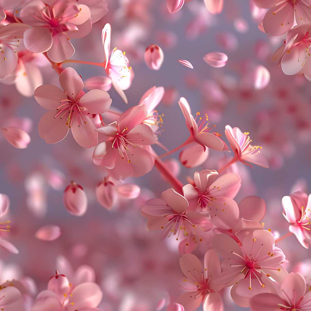 Soft Pink Cherry Blossom Petals Floating in Air Romantic Floral