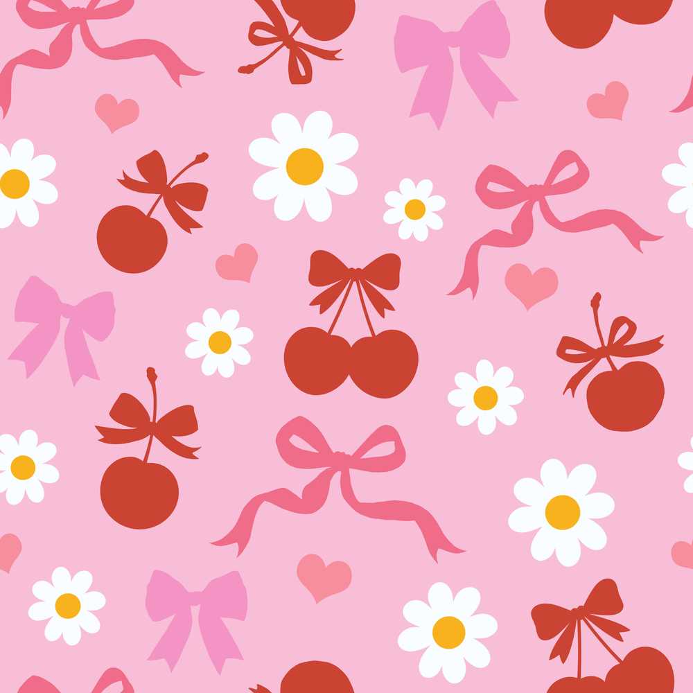 Pink Cherry and Bow Decorative with Floral Elements Sweet Style