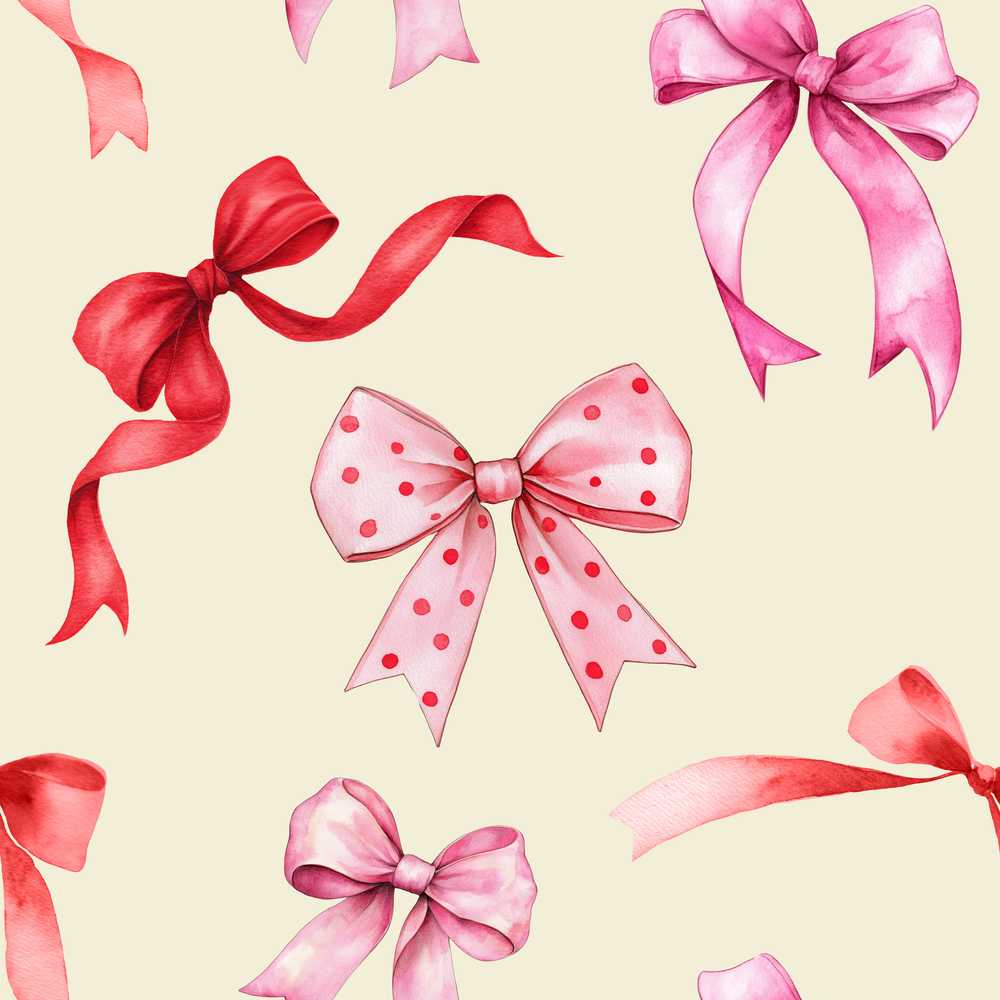 Watercolor Red and Pink Ribbon Bows Light Olive Cute Girly