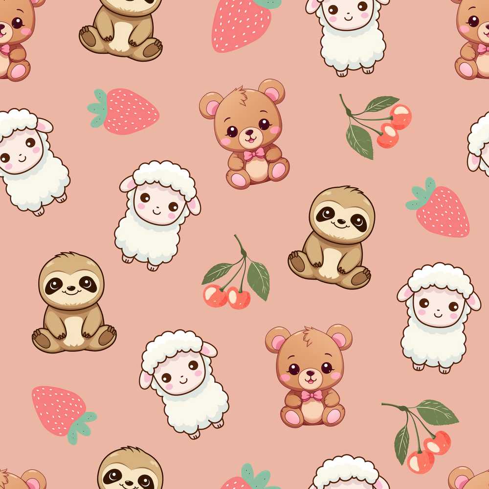 Cute Cute Baby Animals Bear Sheep Sloth Strawberry Cherry Peach