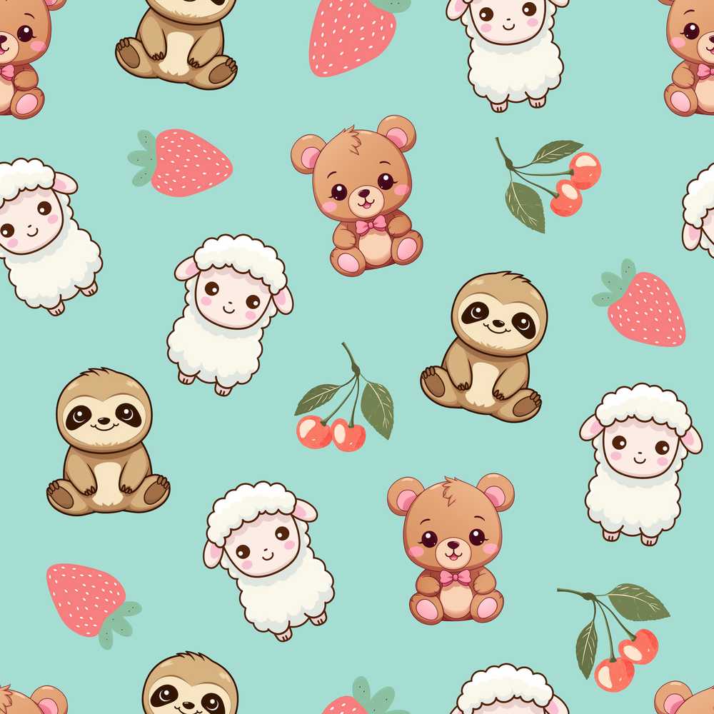 Cute Cute Baby Animals Bear Sheep Sloth Strawberry Cherry Mint