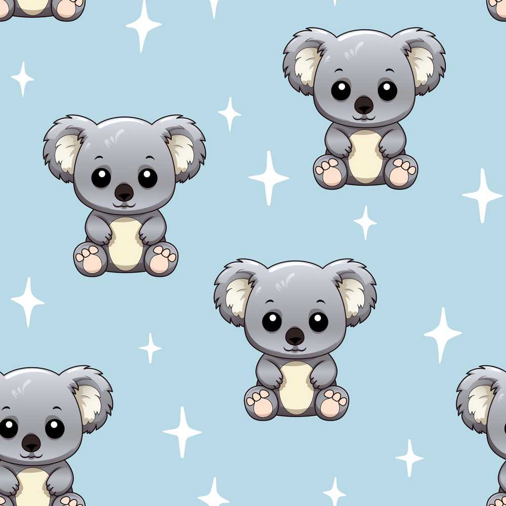Cute Koala Bears with Stars Blue Background Decorative
