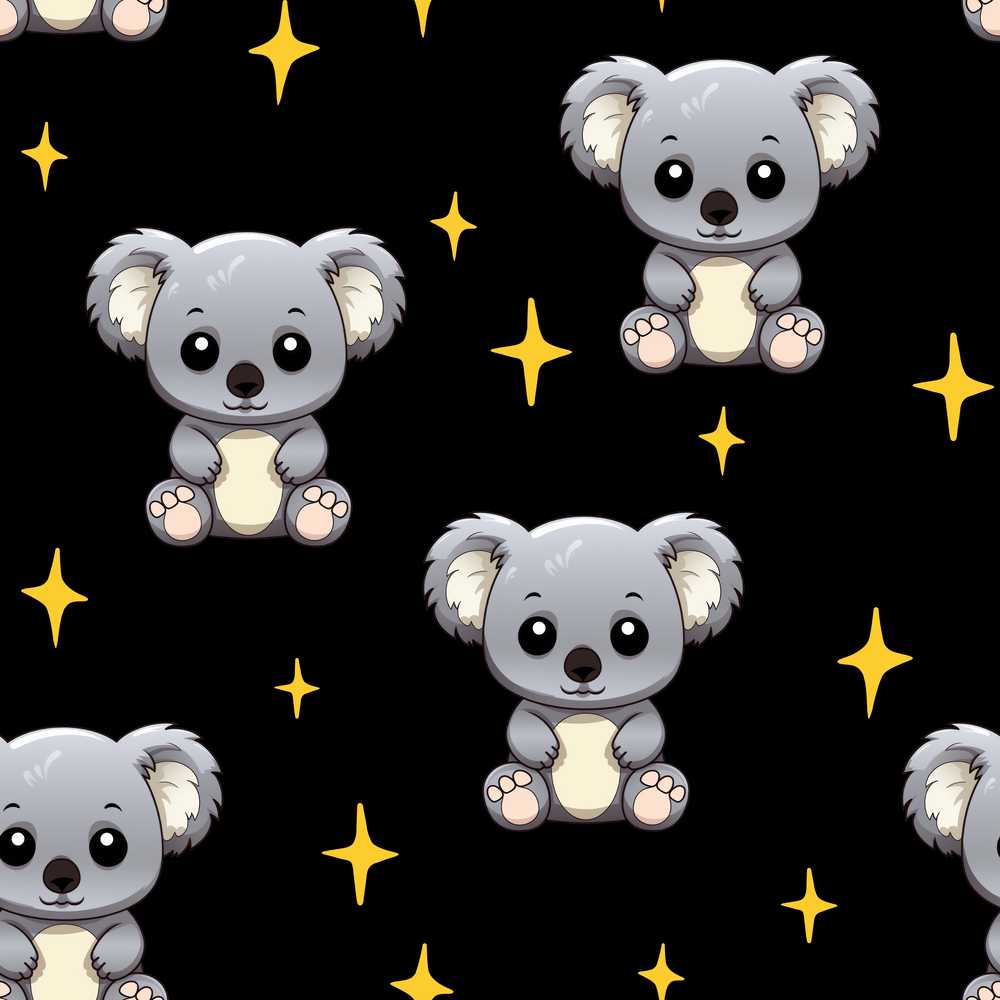 Cute Koala Bears with Stars Black Background Decorative