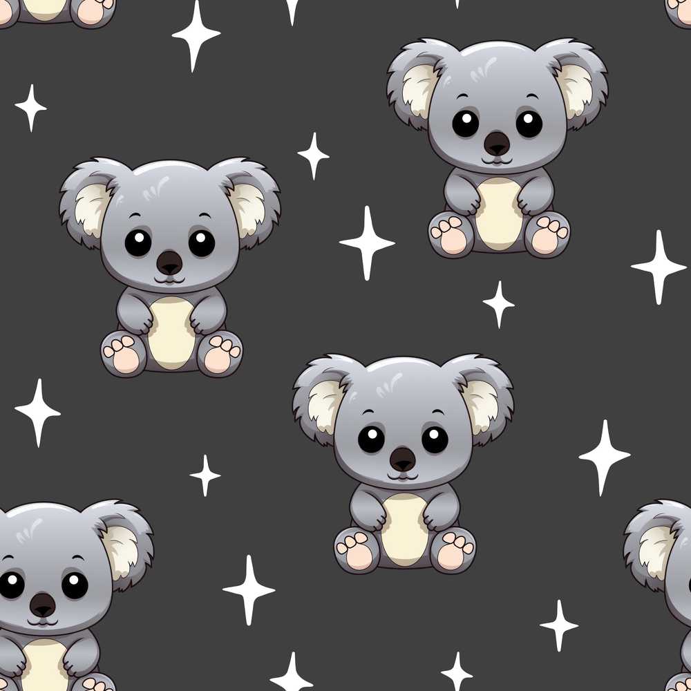 Cute Koala Bears with Stars Dark Grey Background