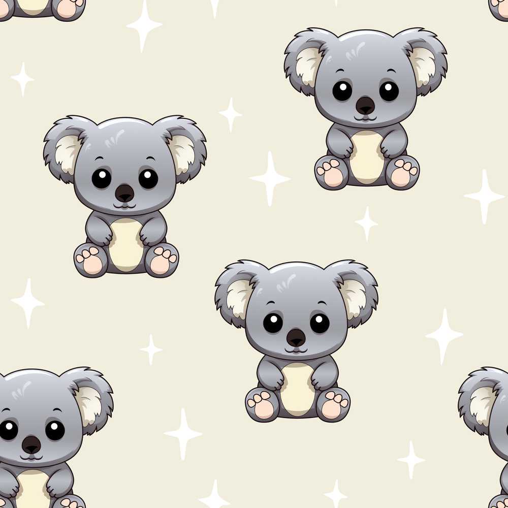 Cute Koala Bears with Stars Beige Background Decorative